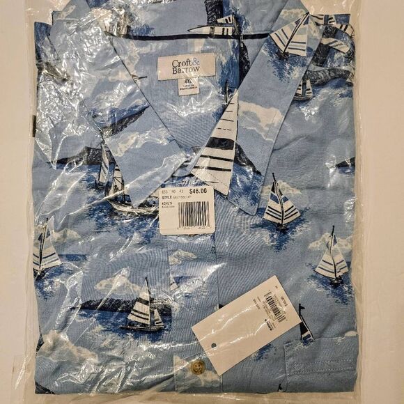NWT Croft & Barrow Sailboat Button-down Short-sleeved Shirt: Casual Coastal Prep - Picture 1 of 6